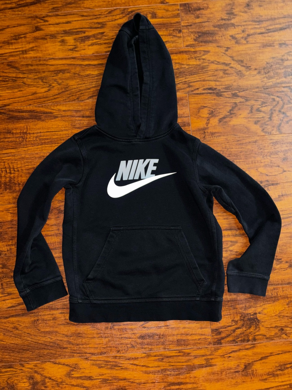 Nike Hoodie Black with White Swoosh Boys Hooded Pullover Logo Sweatshirt